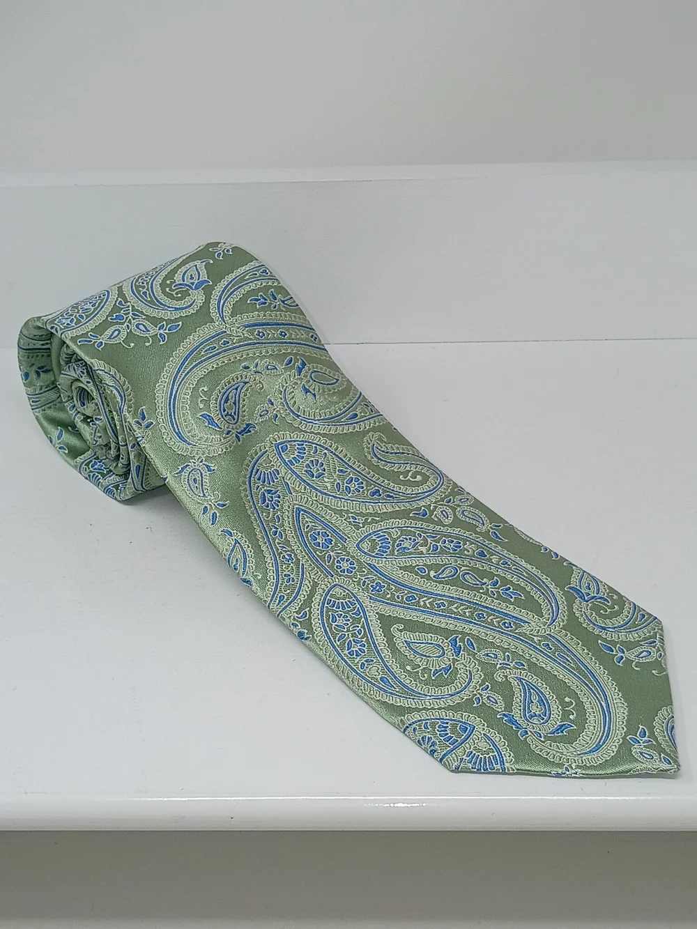 Michael Kors Light Green Paisley Silk Tie with Blue Accents